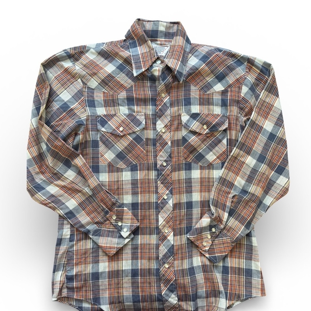 Men's Plaid Button-Down Shirt in Blue and Brown